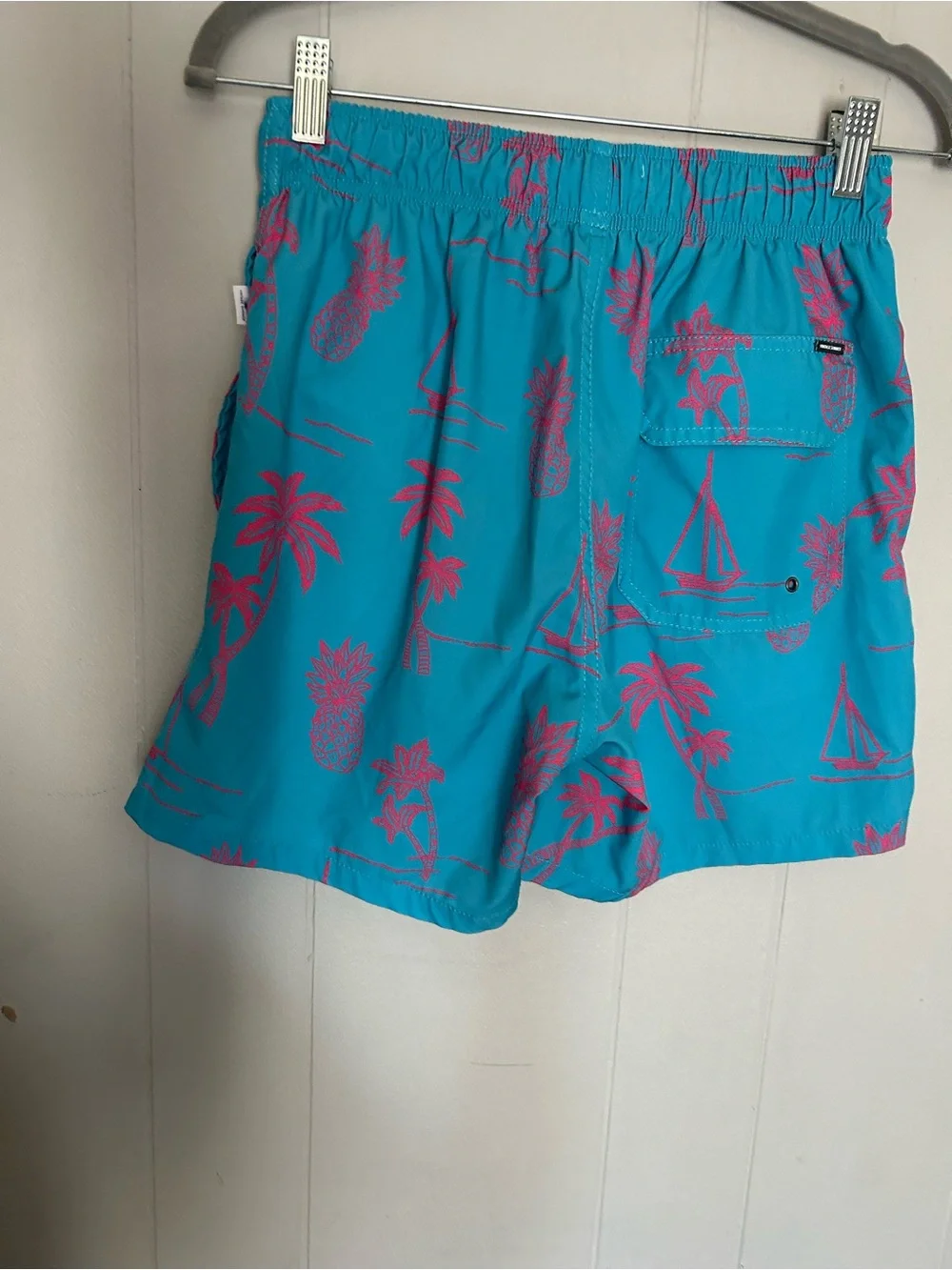 Vintage Summer Tropical Pineapple Palm Tree Swim Trunks Blue Pink Size Small